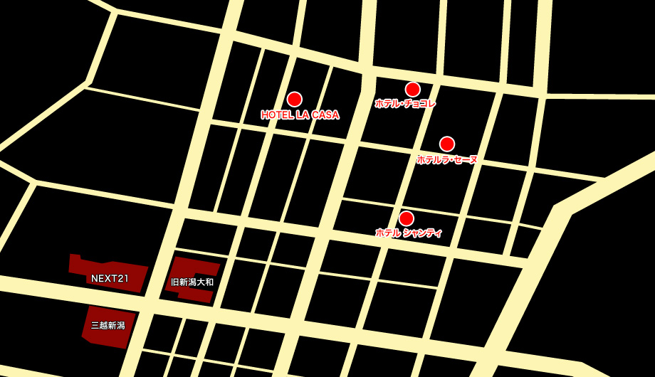 古町エリアのラブホテルマップ